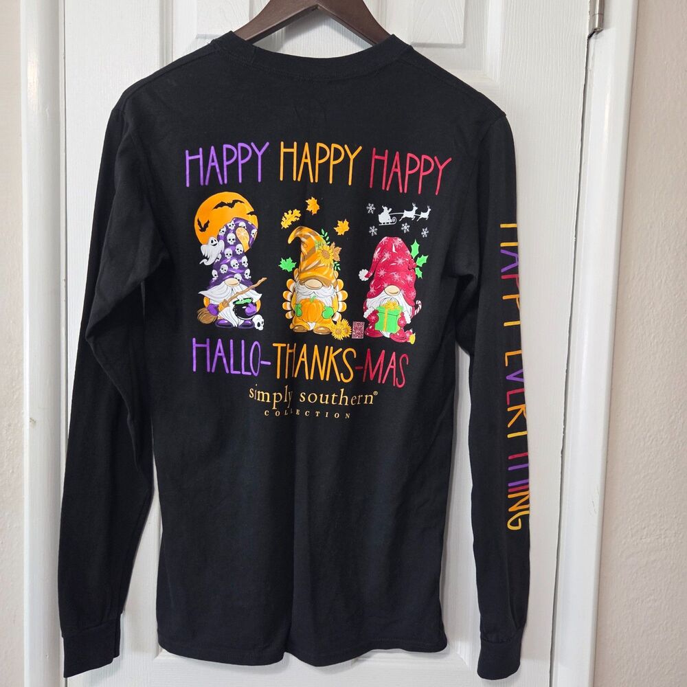 Simply Southern Happy Everything Shirt S Hallo Thanks Mas Gnome Long Sleeve - Picture 3 of 7